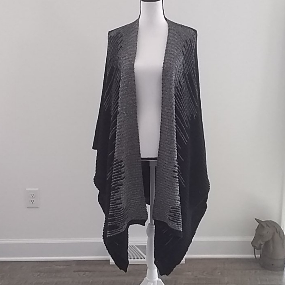 Modena Black & Silver Shimmery Knit Cape Shawl